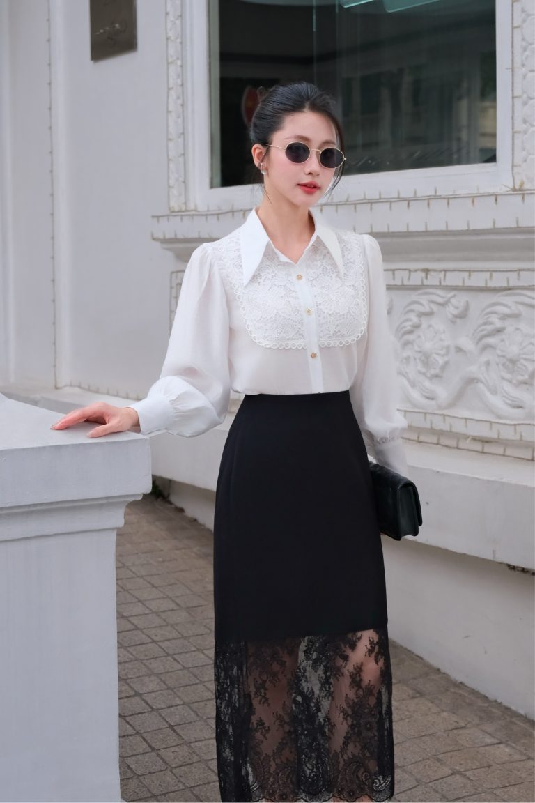 Áo sơ mi Elise Lace Collar Blouse, AS725