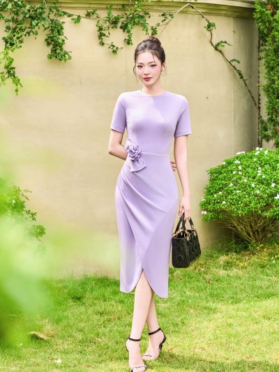 Đầm Tím Pastel Hoa Eo Thanh Lịch GEMMI, DK8863