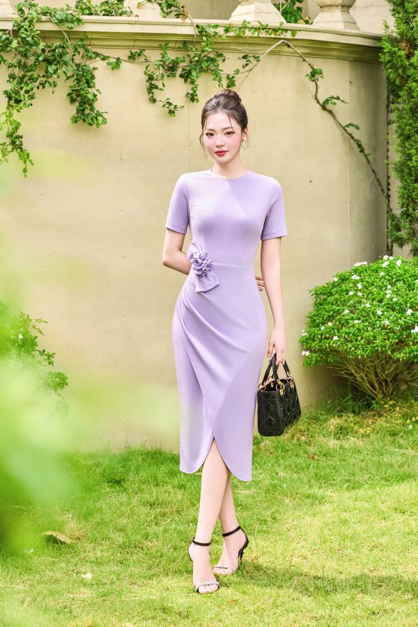 Đầm Tím Pastel Hoa Eo Thanh Lịch GEMMI, DK8863