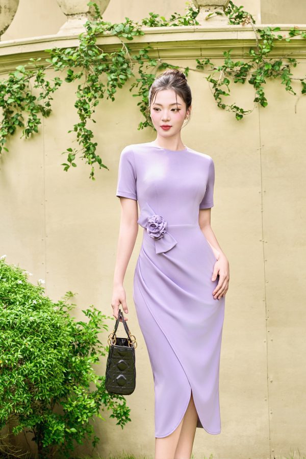 Đầm Tím Pastel Hoa Eo Thanh Lịch GEMMI, DK8863 - Ảnh 2
