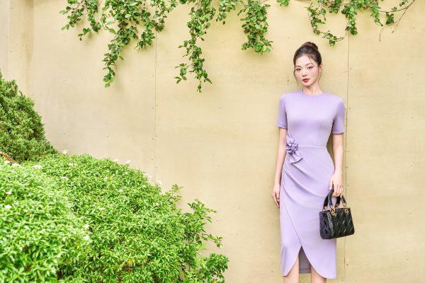 Đầm Tím Pastel Hoa Eo Thanh Lịch GEMMI, DK8863 - Ảnh 3