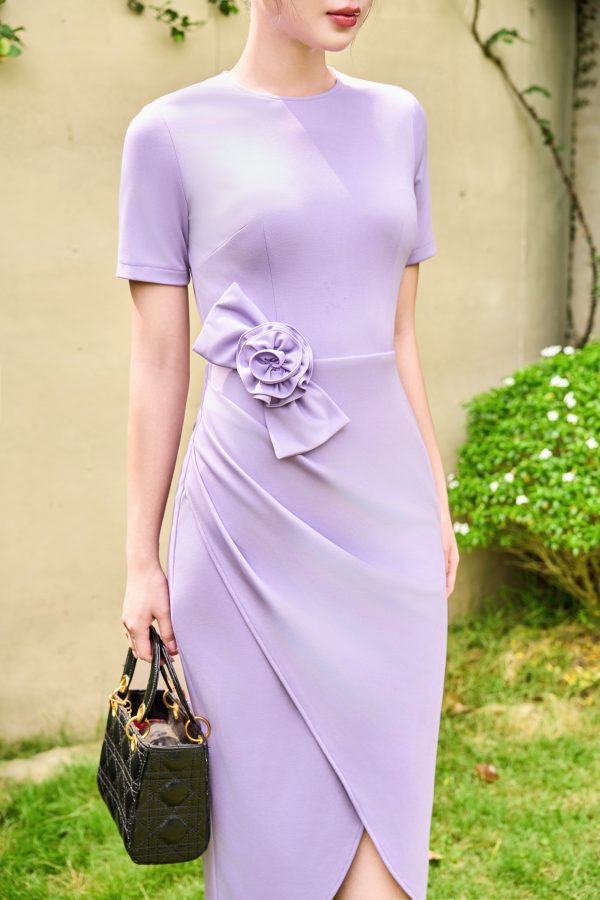 Đầm Tím Pastel Hoa Eo Thanh Lịch GEMMI, DK8863 - Ảnh 4