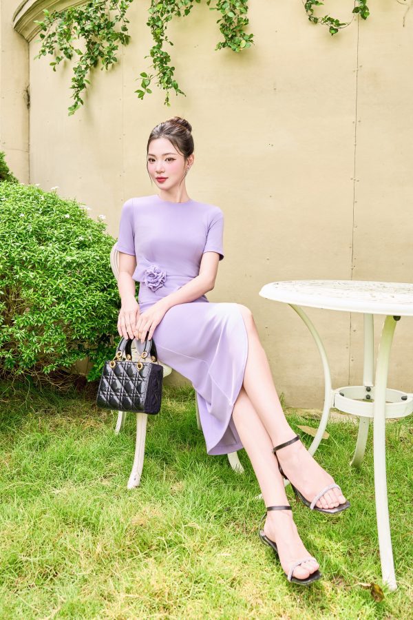 Đầm Tím Pastel Hoa Eo Thanh Lịch GEMMI, DK8863 - Ảnh 5