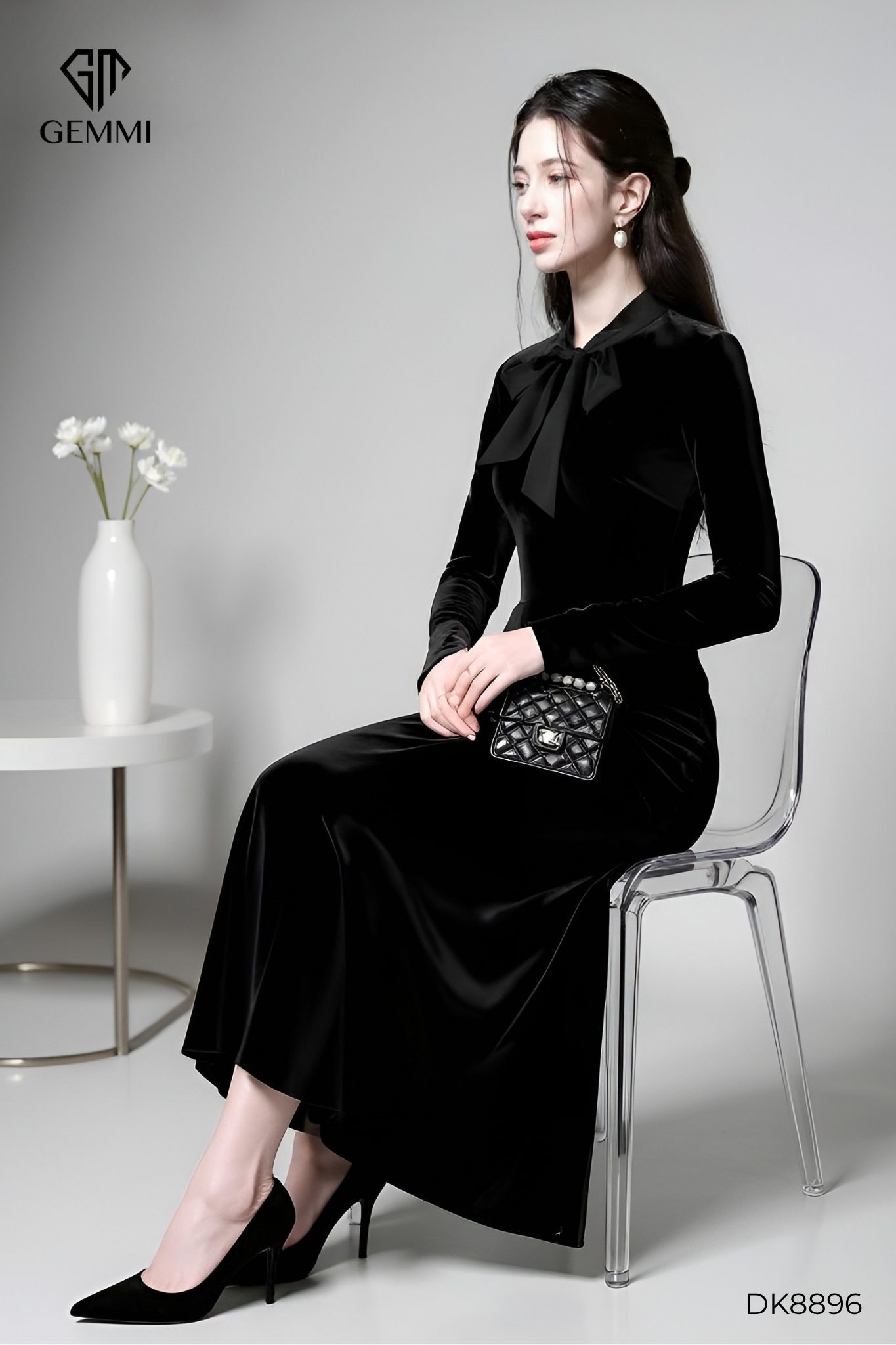 Đầm dáng xòe phối cổ nơ cổ điển GEMMI, DK8896 - Ảnh 4