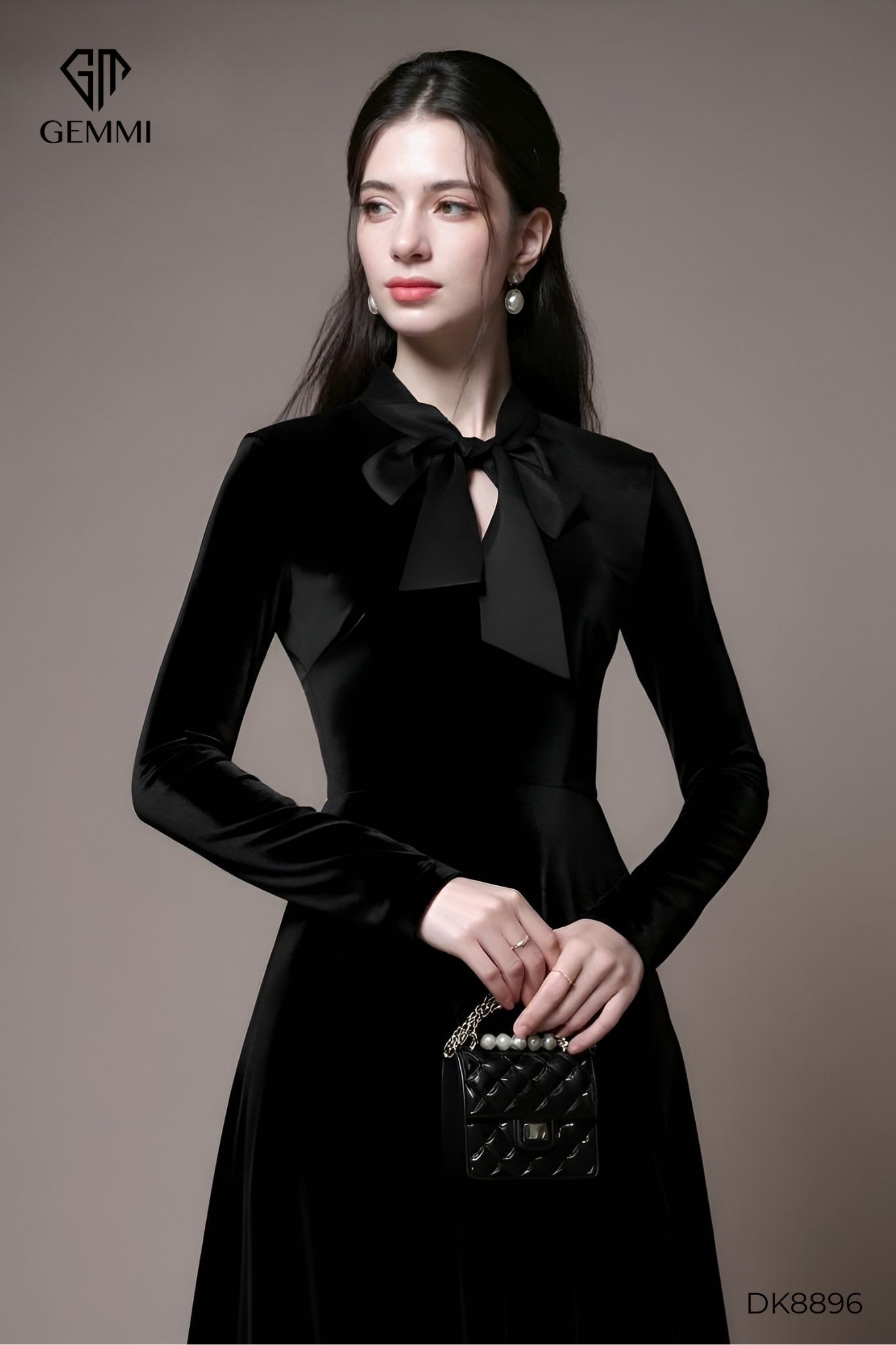 Đầm dáng xòe phối cổ nơ cổ điển GEMMI, DK8896 - Ảnh 3