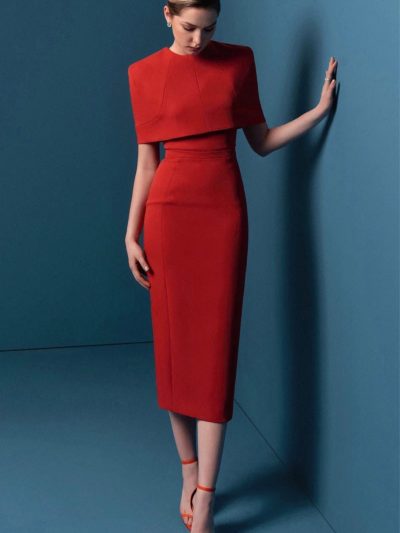 Đầm nữ ôm body dáng dài phối cổ choàng GEMMI, DK8895