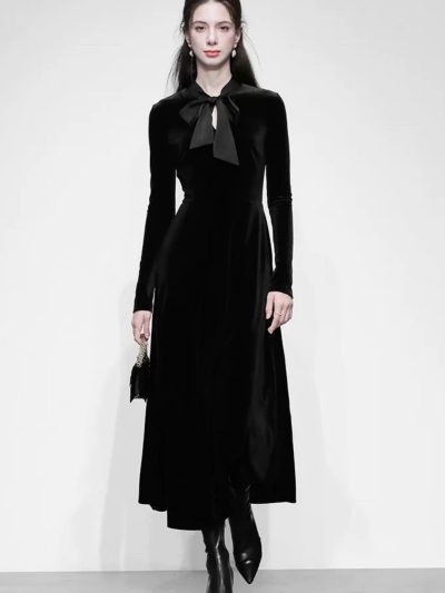 Đầm dáng xòe phối cổ nơ cổ điển GEMMI, DK8896