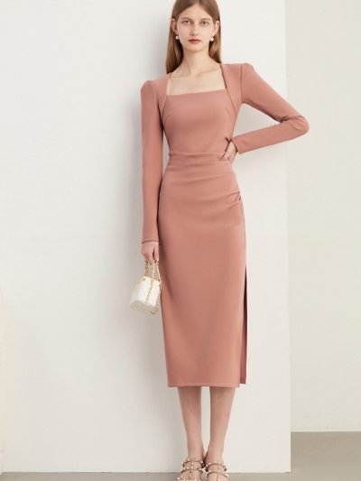 Đầm body dài tay cổ vuông GEMMI Fashion, DK8782