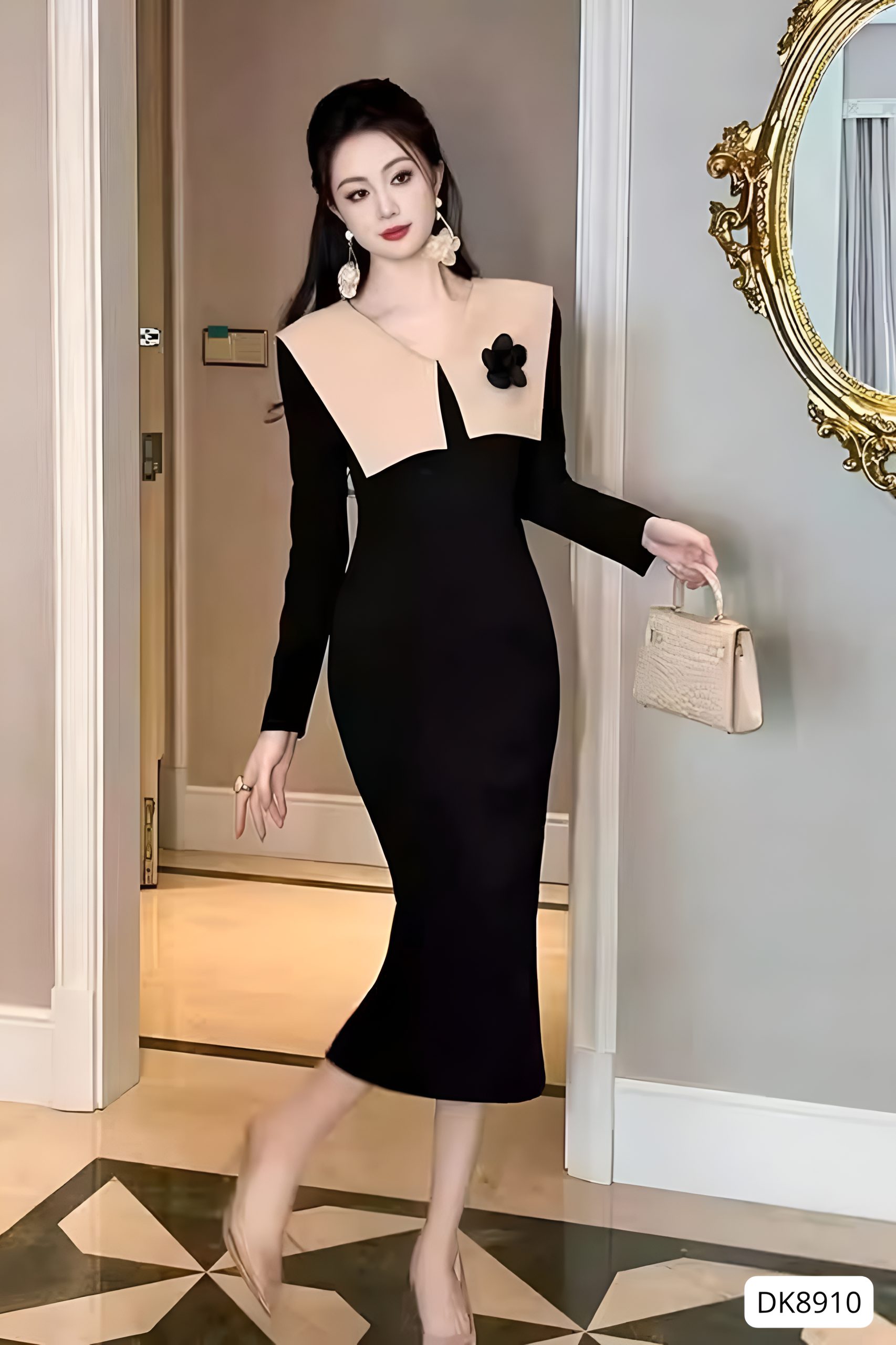 Đầm Thiết Kế Cao Cấp Dáng Midi Cổ Chữ V Tay Dài GEMMI, DK8910 - Ảnh 4