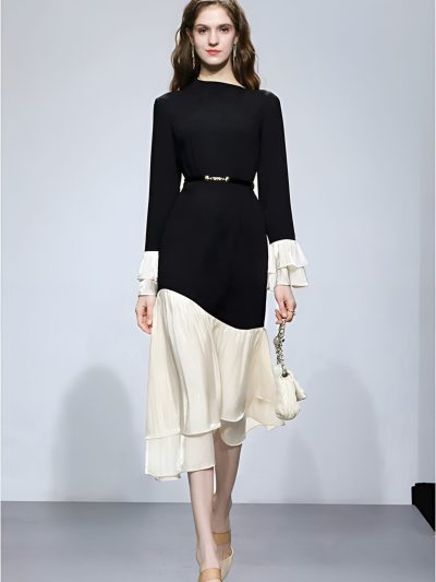 Đầm Thiết Kế Dài Tay Tà Dưới Phối Voan Cao Cấp GEMMI, DK8902