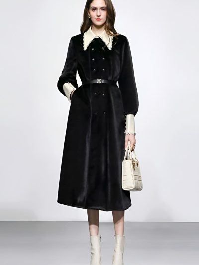 Đầm Dáng Midi Cổ Trắng Phối Tay Bồng Sang Trọng GEMMI, DK8903 (không kèm thắt lưng)