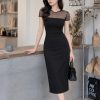 Đầm Đen Ôm Body Phối Lưới Ngực Tay Ngắn Quyến Rũ, DK8911