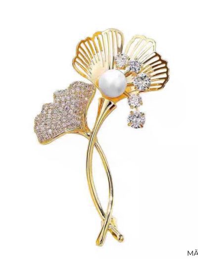 Trâm cài áo lá bạch quả dát đá zircon cao cấp TC01