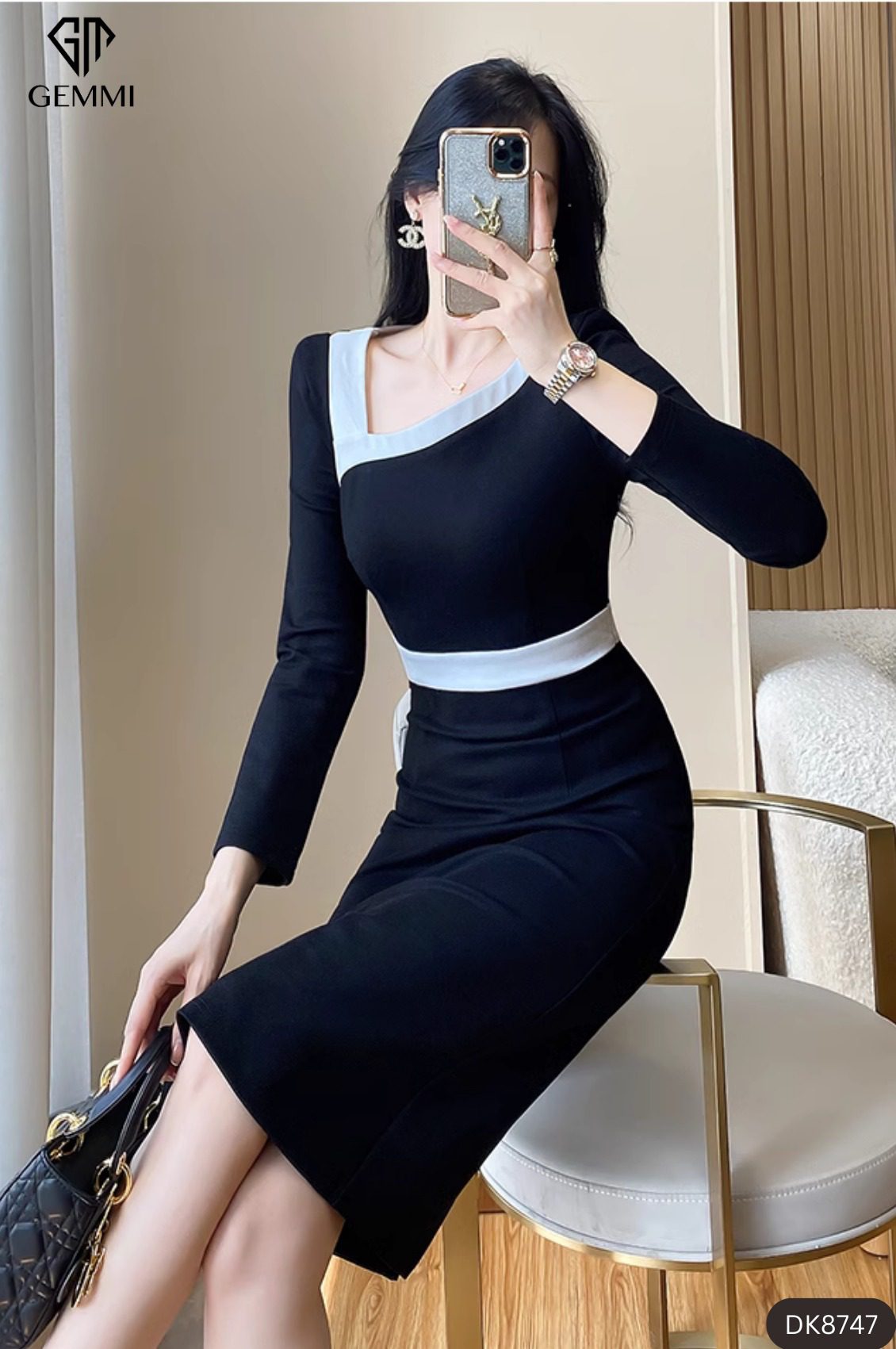 Đầm cổ lệch sang trọng, DK8747 - Ảnh 4