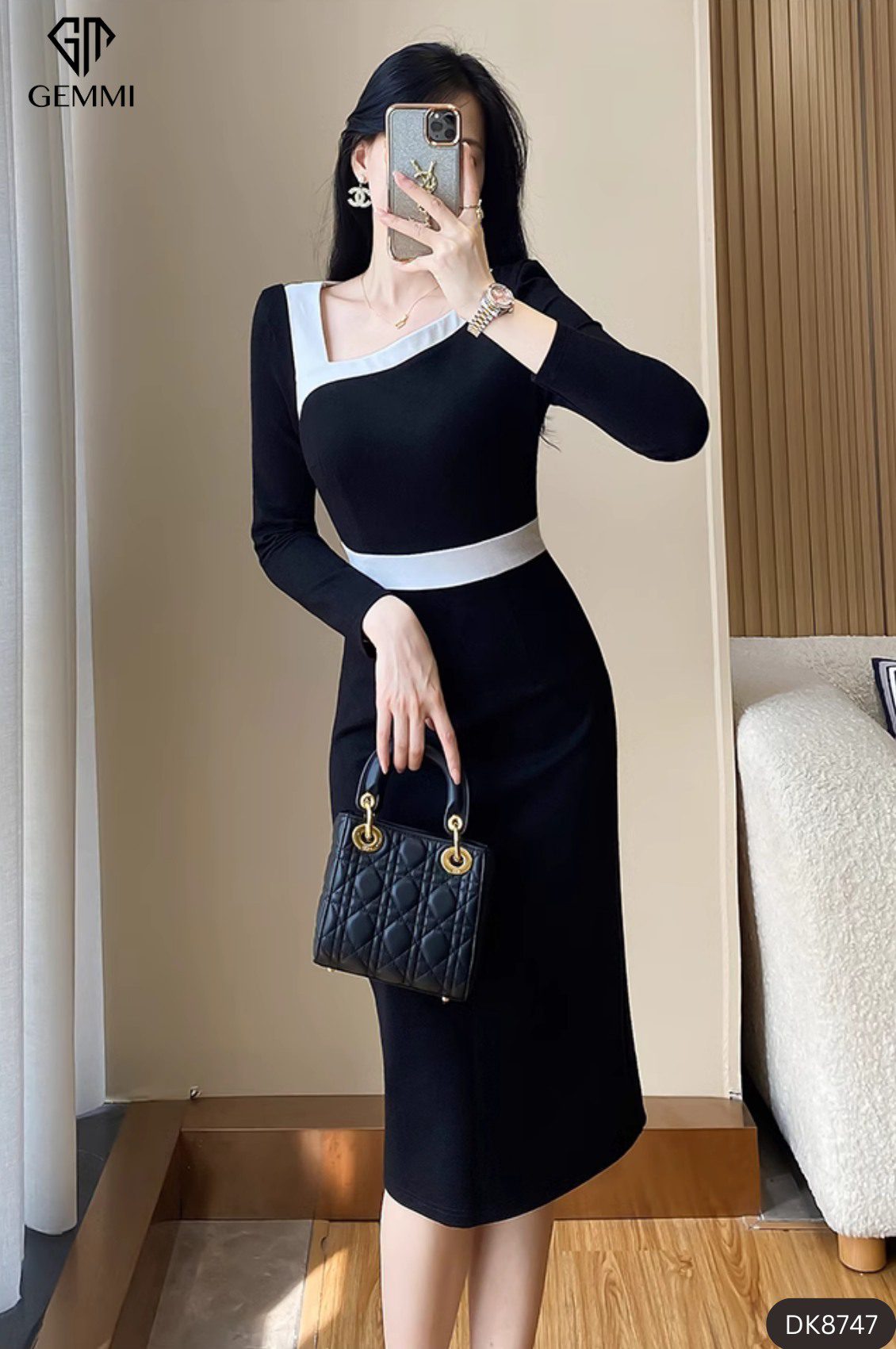 Đầm cổ lệch sang trọng, DK8747 - Ảnh 3