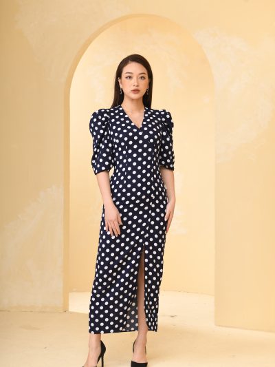 Đầm xanh than chấm bi Sale hàng lẻ size DK8450