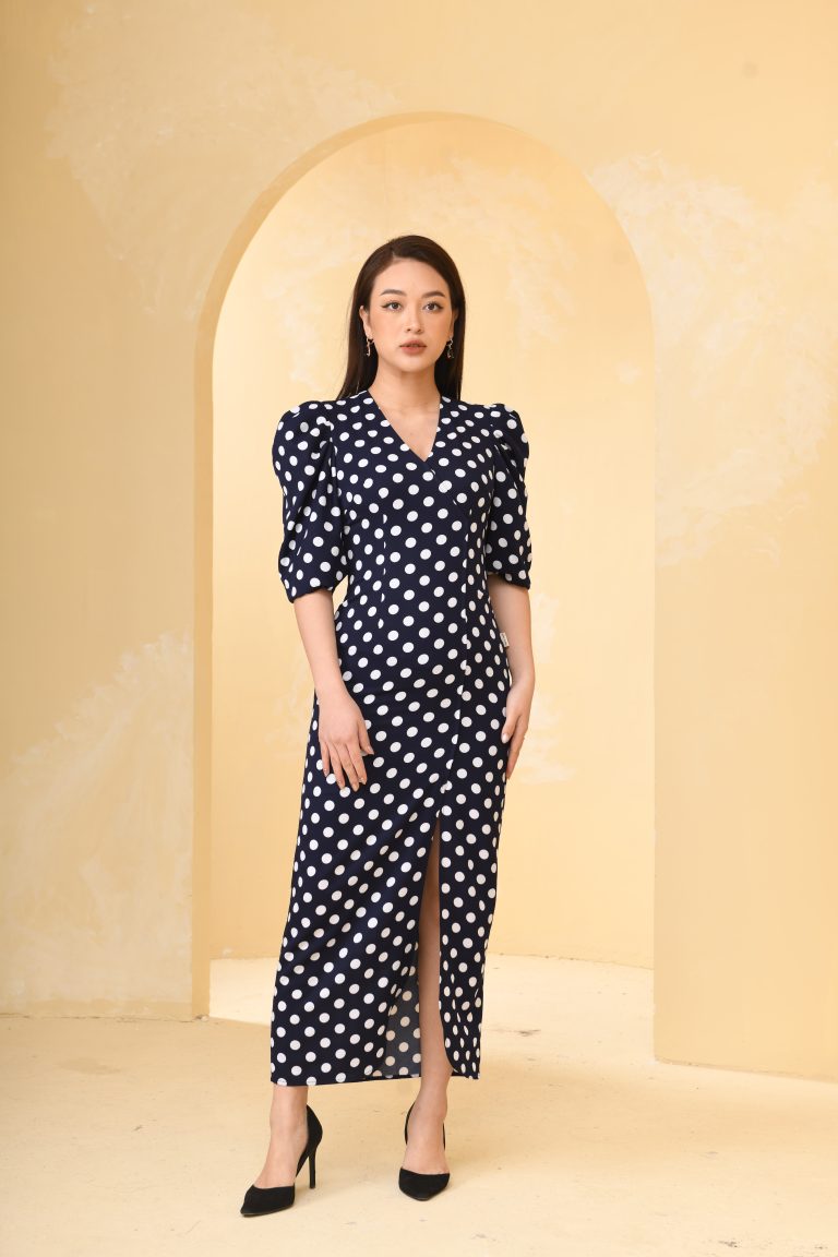 Đầm xanh than chấm bi Sale hàng lẻ size DK8450