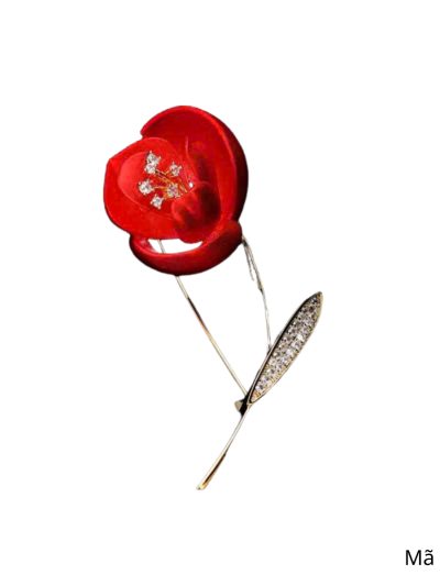 Trâm cài áo hoa hồng đỏ dát đá,TC07