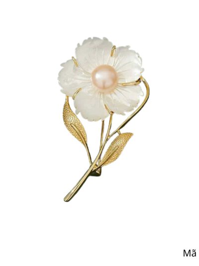 Trâm cài áo hoa mai trắng đính ngọc trai thanh lịch sang trọng, TC08