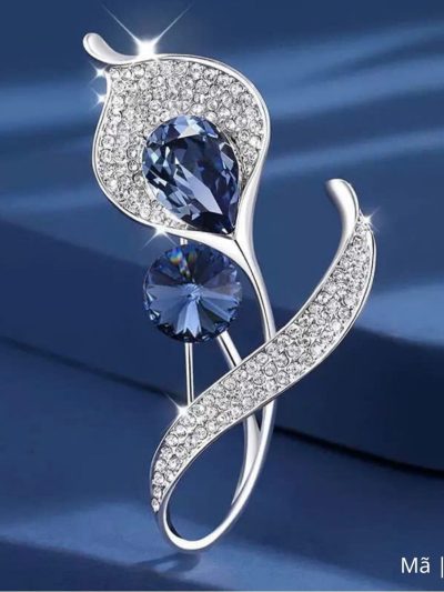 Trâm cài áo vest Hoa lily pha lê xanh sang trọng, TC12