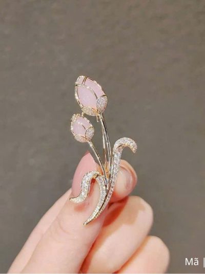 Trâm cài áo nhành hoa Tulip đôi đính đá sang trọng, TC11