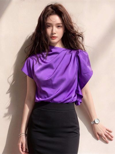 Áo Lụa Lệch Vai Xếp Nếp- AS937