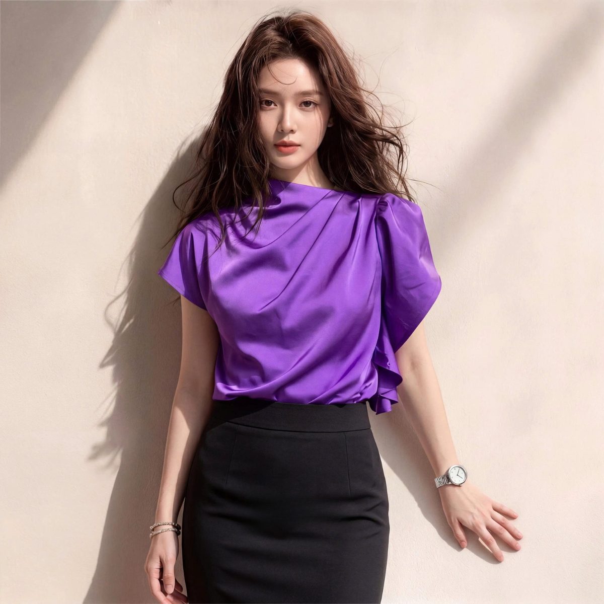 Áo Lụa Lệch Vai Xếp Nếp- AS937