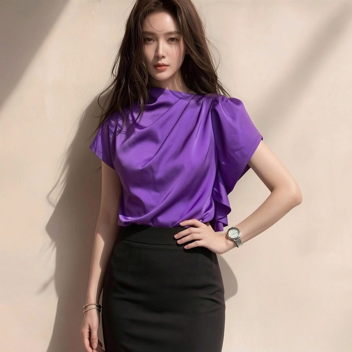 Áo Lụa Lệch Vai Xếp Nếp- AS937 - Ảnh 2