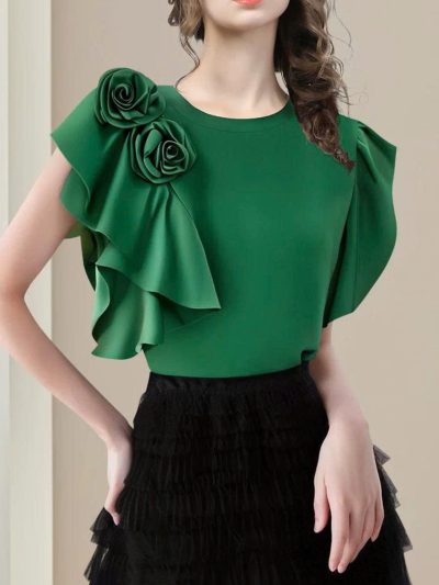 Áo Cổ Tròn Nhún Bèo Vai Tinh Tế - AS959
