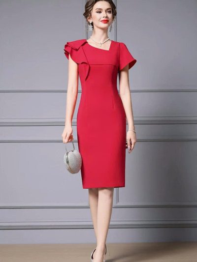 Đầm Cổ Lệch Phối Bèo Vai Tinh Tế - DK9151