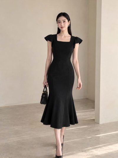 Đầm Midi Đen Đuôi Cá Sang Trọng - DK9184