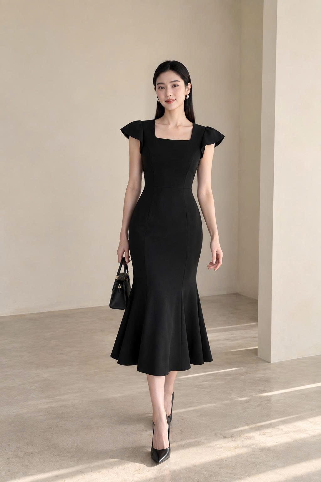 Đầm Midi Đen Đuôi Cá Sang Trọng - DK9184