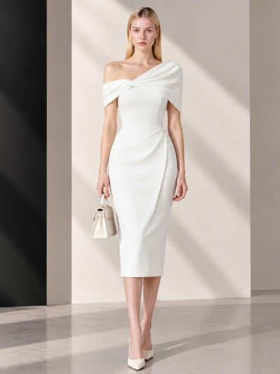 Đầm Ôm Midi Lệch Vai Sang Trọng - DK9191
