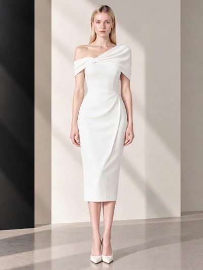Đầm Ôm Midi Lệch Vai Sang Trọng - DK9191