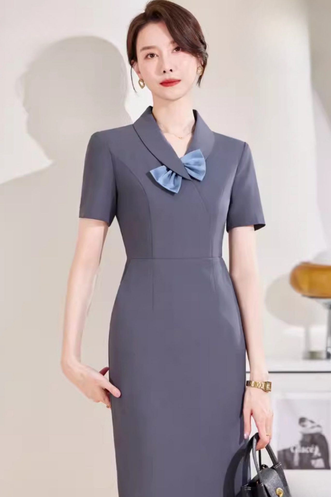 Đầm Công Sở Dáng Chữ A Phối Nơ Cách Điệu - DK8708