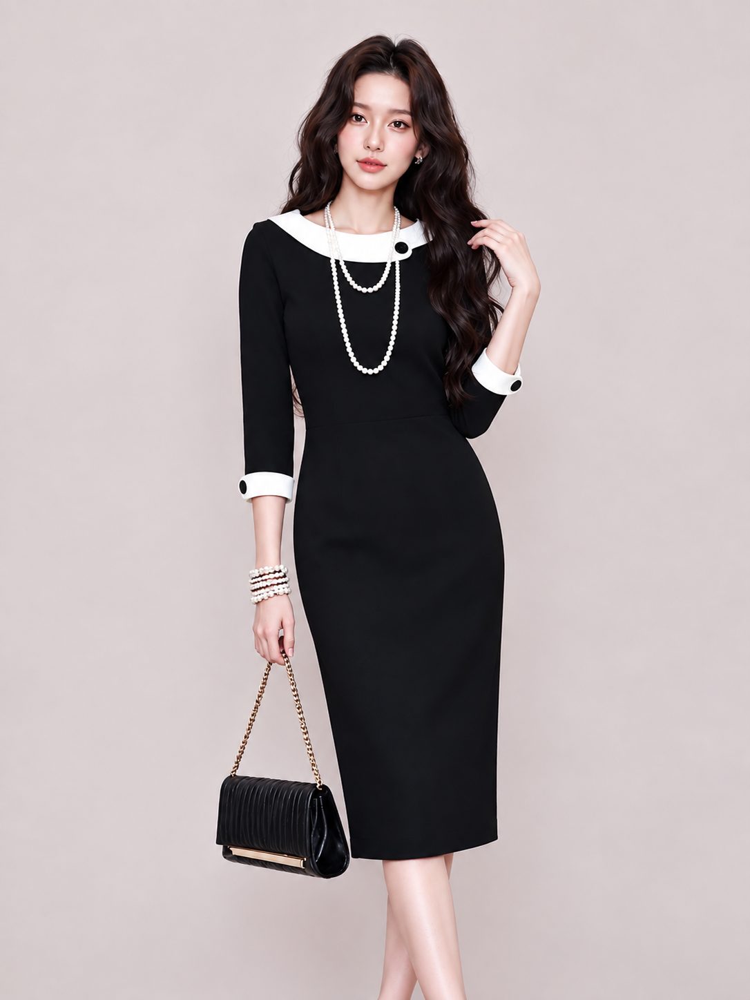 Đầm Cổ Trắng Thanh Lịch GEMMI - DK9181