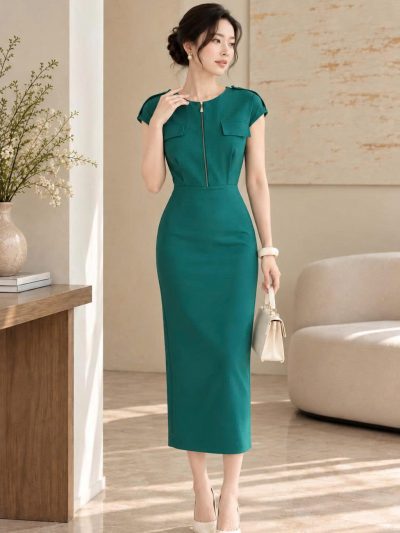 Đầm Công Sở Thiết Kế Cổ Tròn Thanh Lịch - DK9196