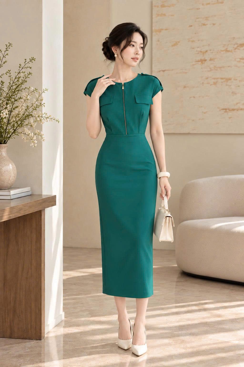 Đầm Công Sở Thiết Kế Cổ Tròn Thanh Lịch - DK9196