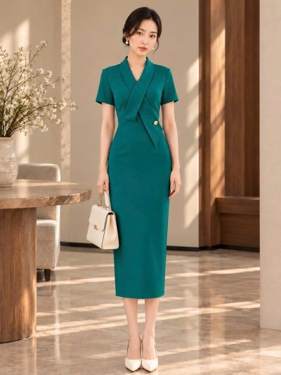 Đầm Công Sở Dáng Ôm Cổ V Thanh Lịch - DK9201