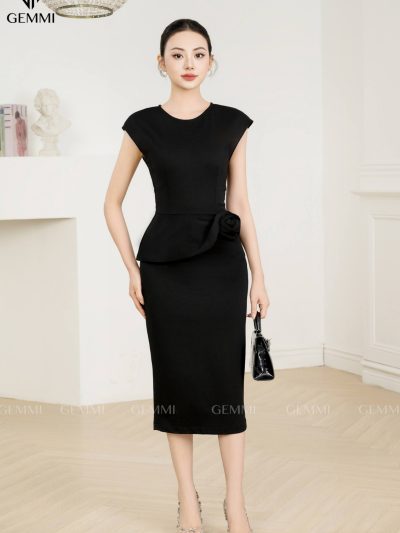 Đầm Ôm Peplum Phối Hoa Eo Sang Trọng, DK8687