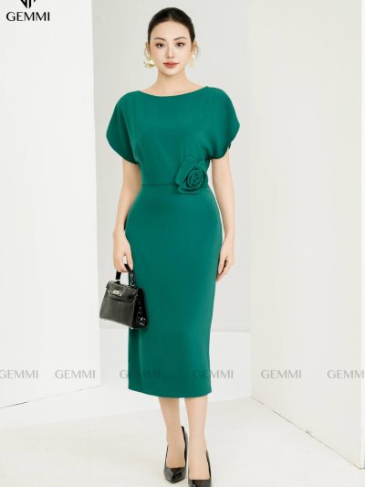 Đầm Thiết Kế Cổ Thuyền Đính Hoa Tôn Dáng, DK8689