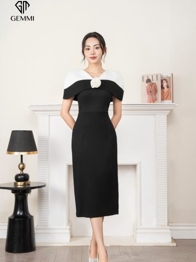 Đầm Liền Thân Midi Phối Vai Tiểu Thư - DK8769