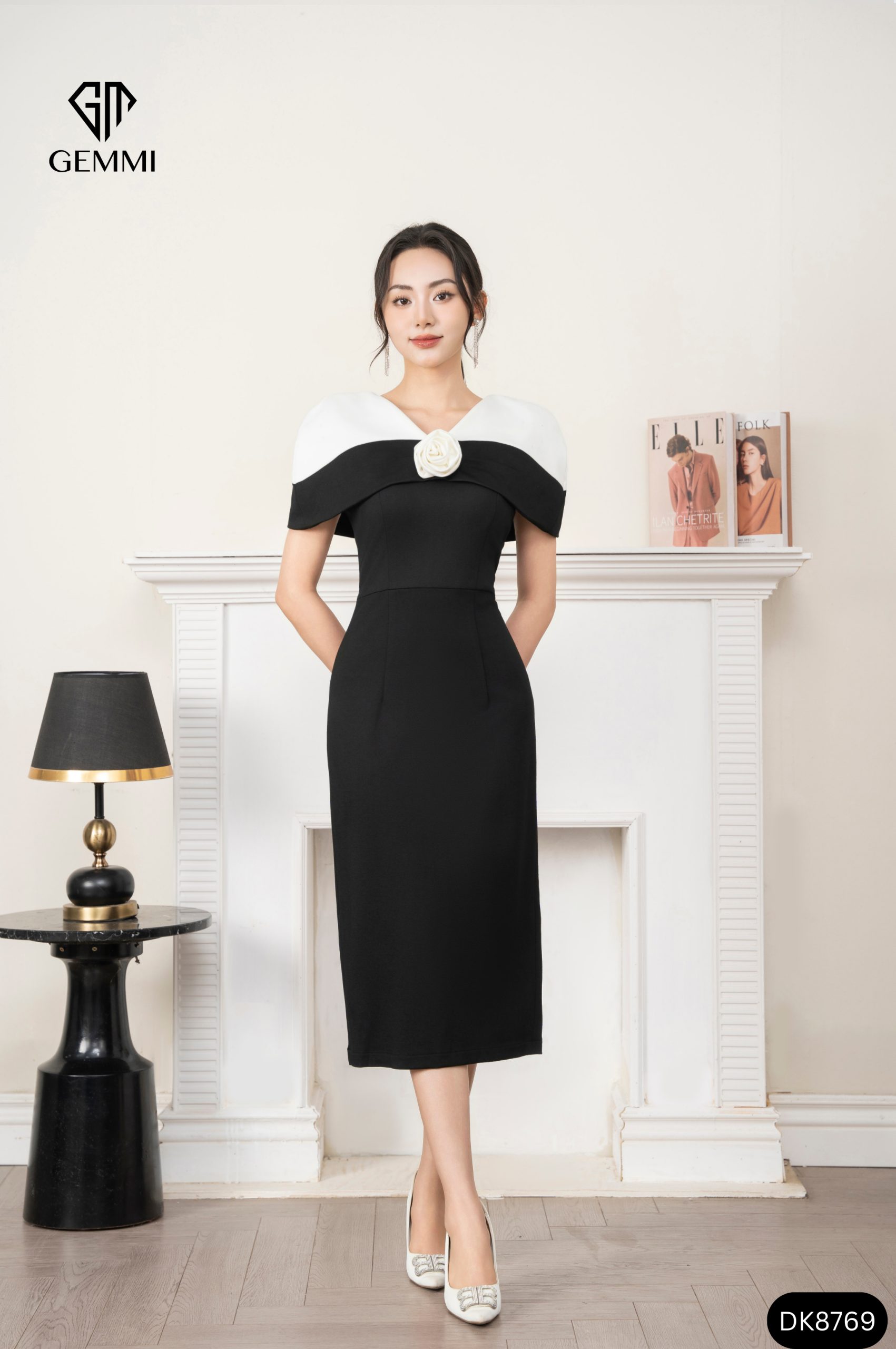 Đầm Liền Thân Midi Phối Vai Tiểu Thư - DK8769
